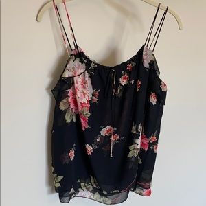 2/$20 Express Sheer Black Floral Ruffle Tank